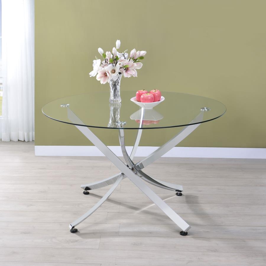 Round 46-inch Glass Top Dining Table Chrome