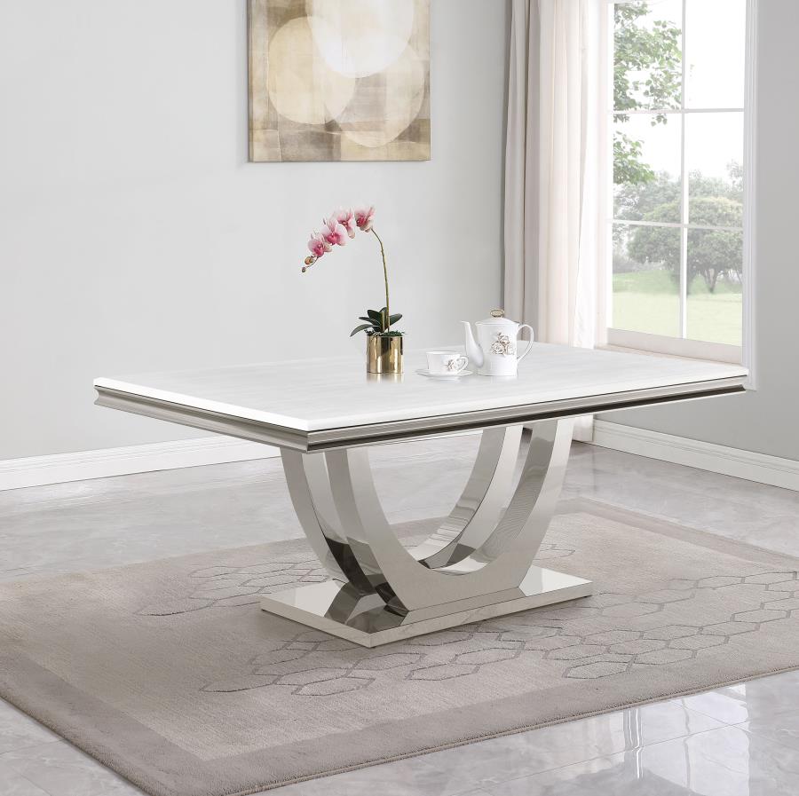 111101 Dining table White Sintered stone, stainless steel, and metal