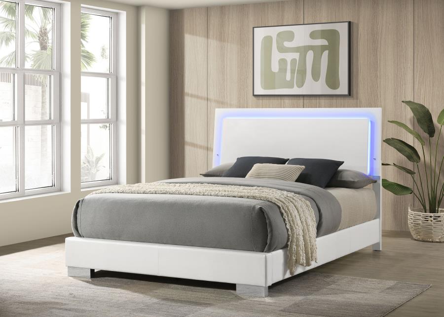 203500KE  Wood Eastern King LED Panel Bed White High Gloss