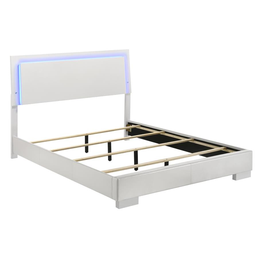 203500KE  Wood Eastern King LED Panel Bed White High Gloss