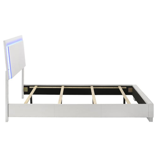 203500KE  Wood Eastern King LED Panel Bed White High Gloss