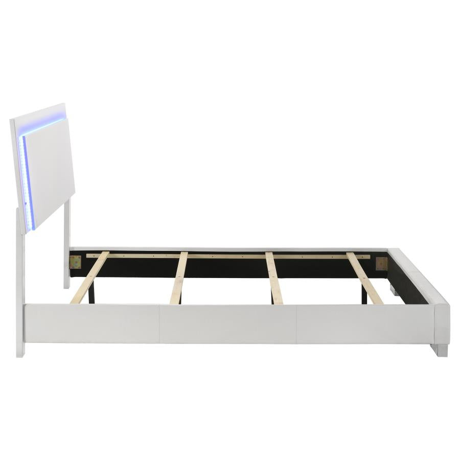 203500Q Wood Queen LED Panel Bed White High Gloss