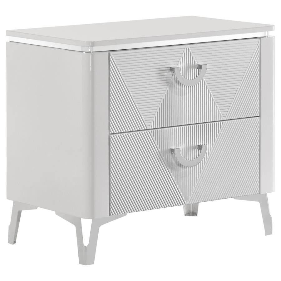 215791Q Queen LED Bedroom Set White High Gloss 4 Pcs