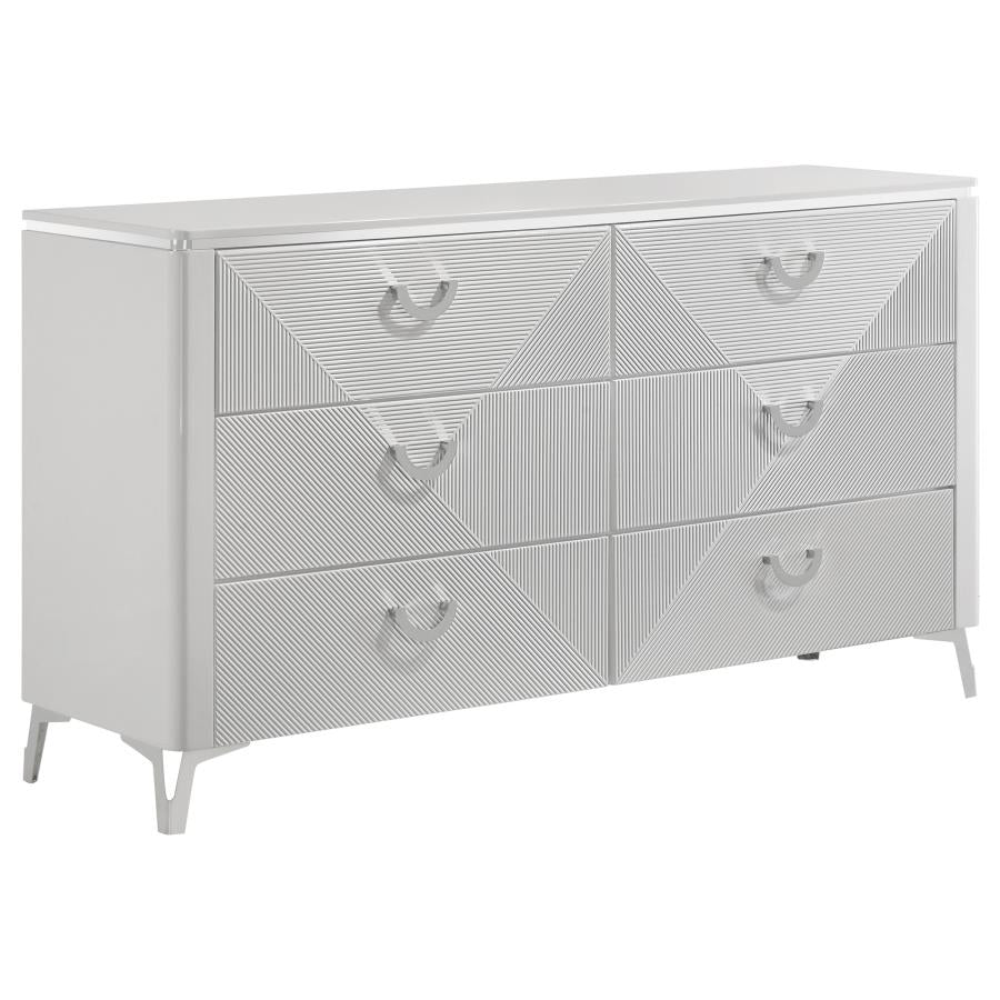 215791Q Queen LED Bedroom Set White High Gloss 4 Pcs