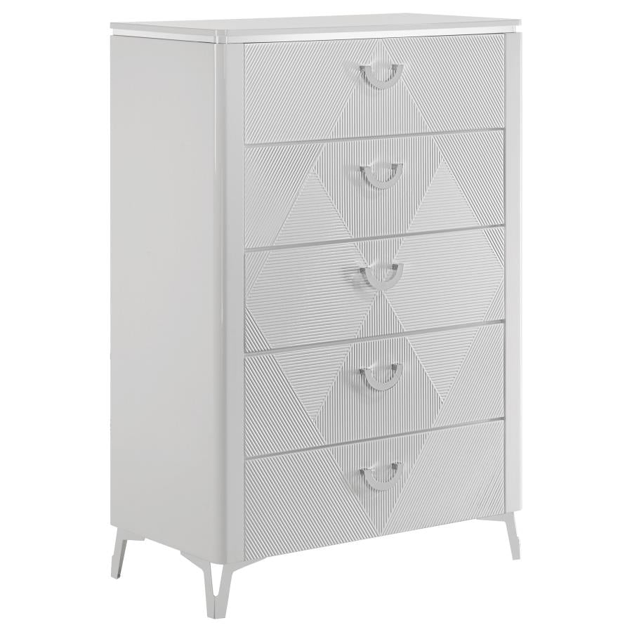 215791Q Queen LED Bedroom Set White High Gloss 4 Pcs