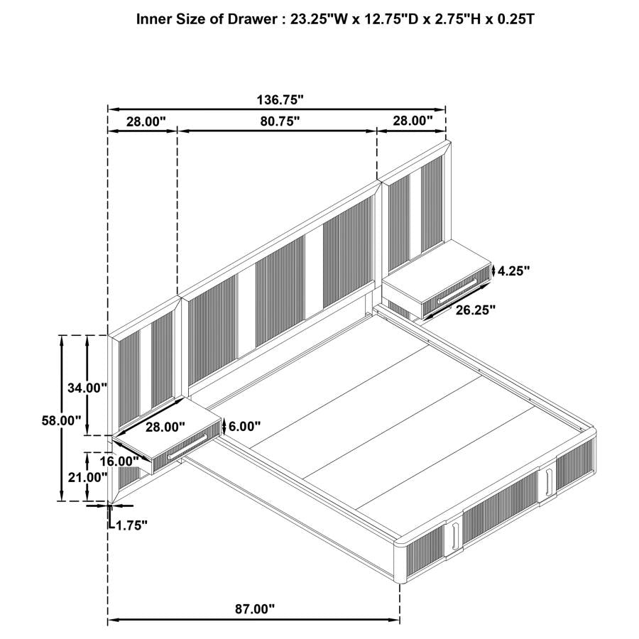 224900KE-S3P Eastern King Wall Panel Storage Bed Ash Brown