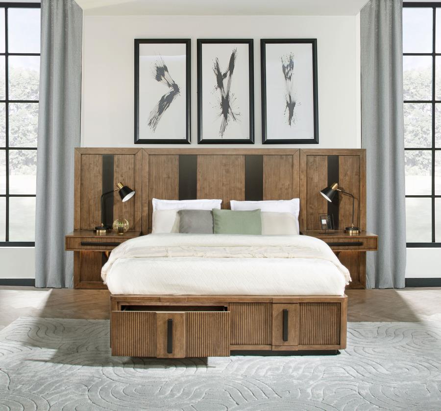 224900KE-S3P Eastern King Wall Panel Storage Bed Ash Brown