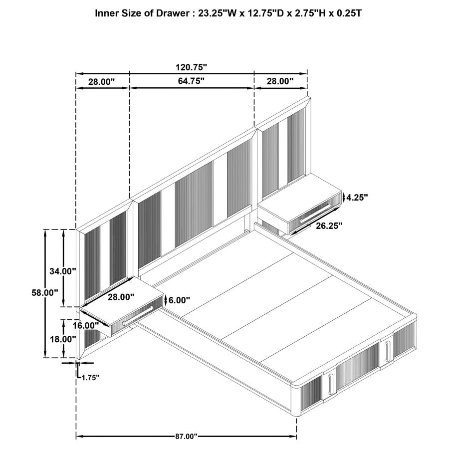 224900Q-S3P Queen Wall Panel Storage Bed Ash Brown