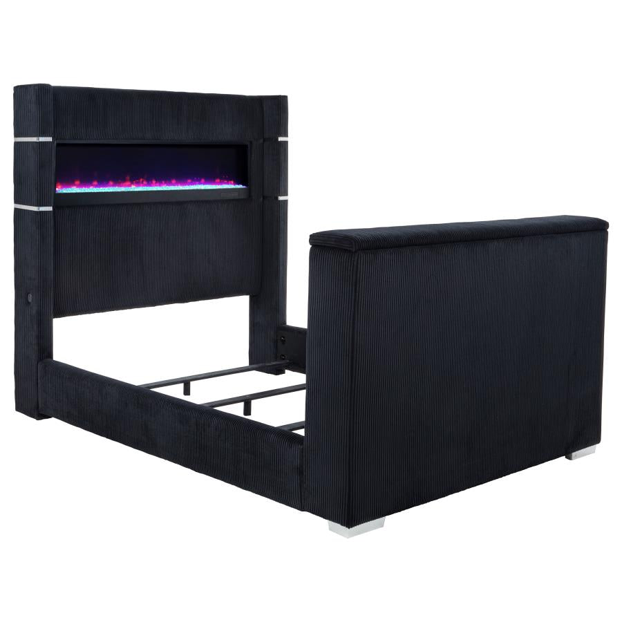 315868BLKKE  Eastern King Flame Visualizer Wingback TV Bed Black