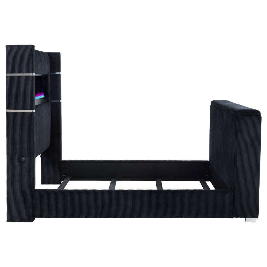 315868BLKKE  Eastern King Flame Visualizer Wingback TV Bed Black