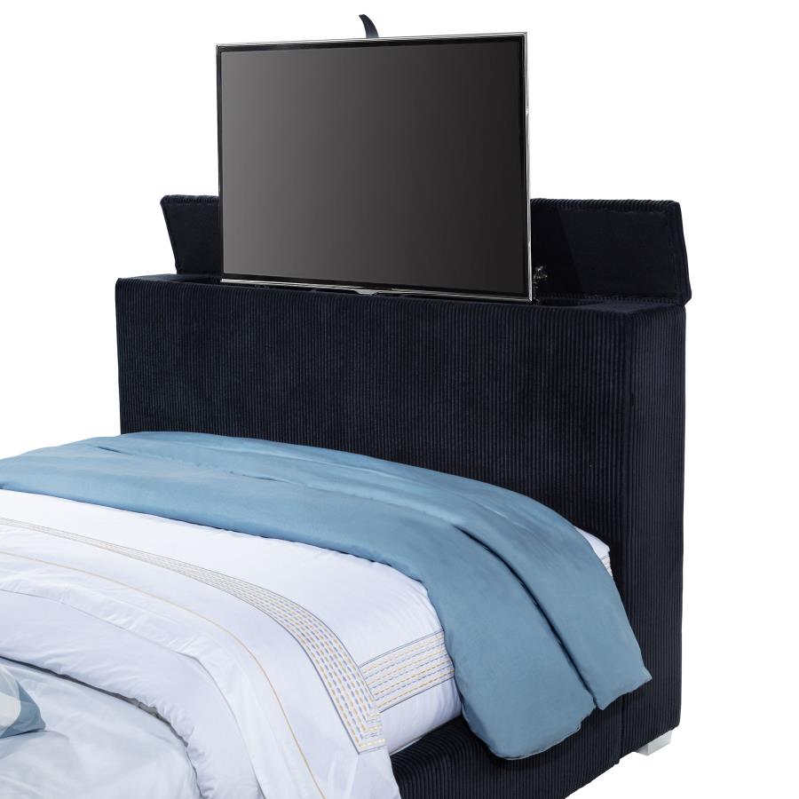 315868BLKKE  Eastern King Flame Visualizer Wingback TV Bed Black