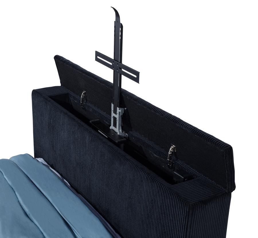 315868BLKKE  Eastern King Flame Visualizer Wingback TV Bed Black