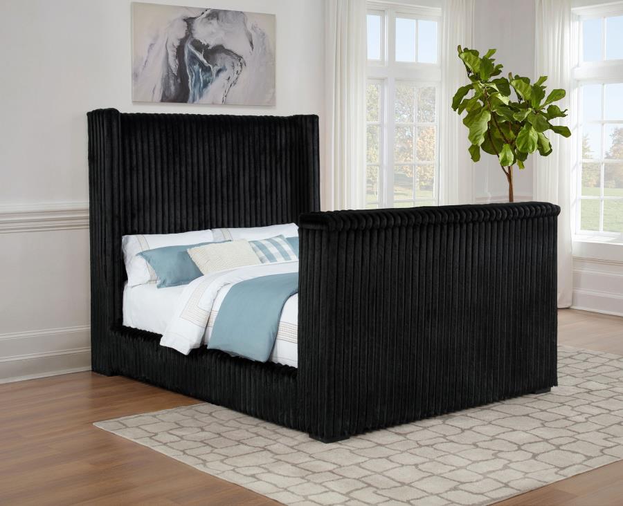 315945KE Upholstered Queen Wingback TV Bed Black