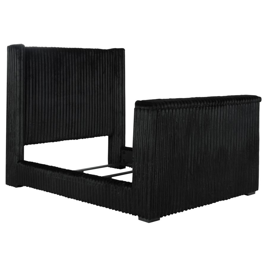 315945KE Upholstered Queen Wingback TV Bed Black
