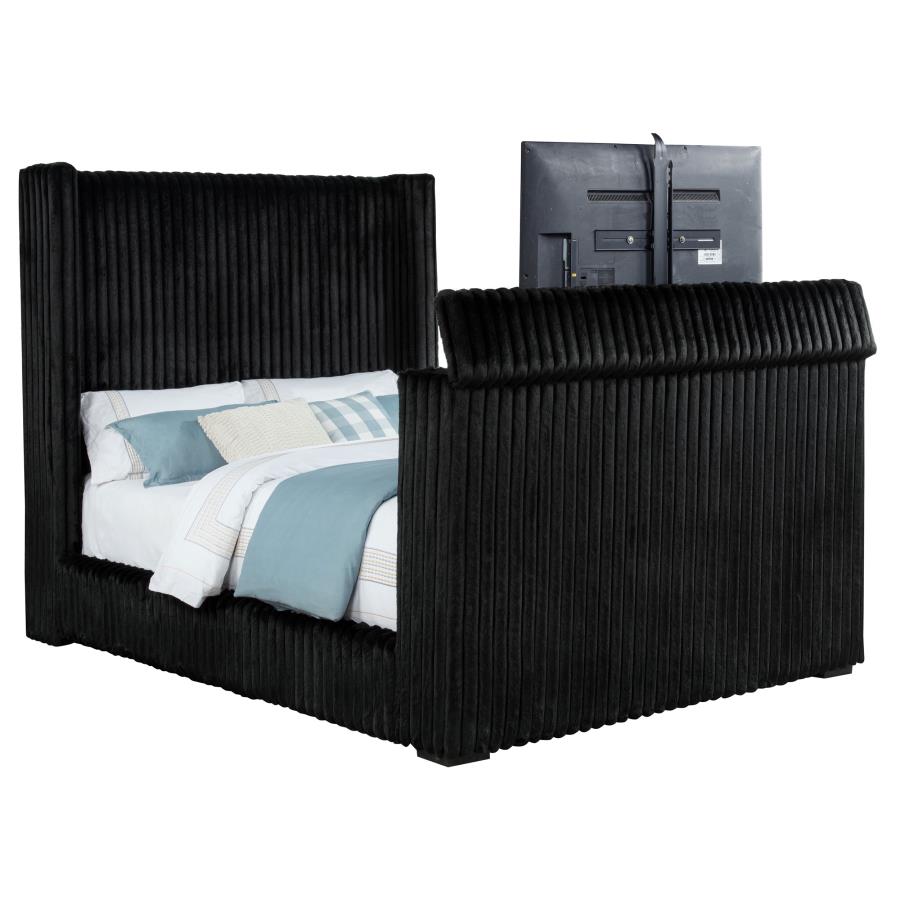 315945KE Upholstered Queen Wingback TV Bed Black