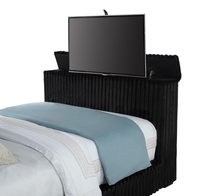 315945KE Upholstered Queen Wingback TV Bed Black