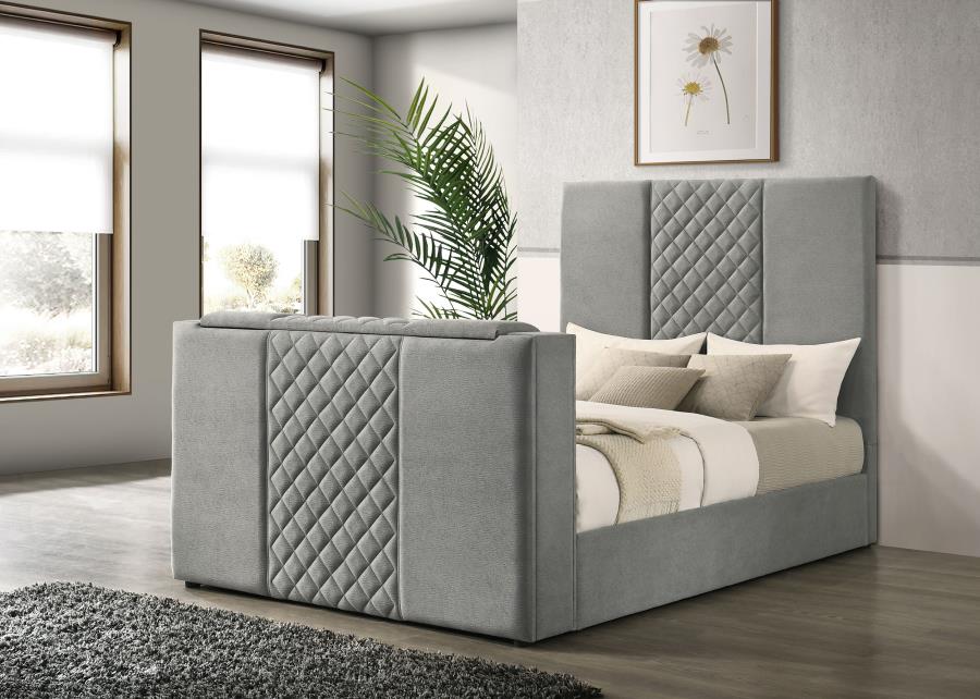 315994Q Upholstered Queen Panel TV Bed Grey