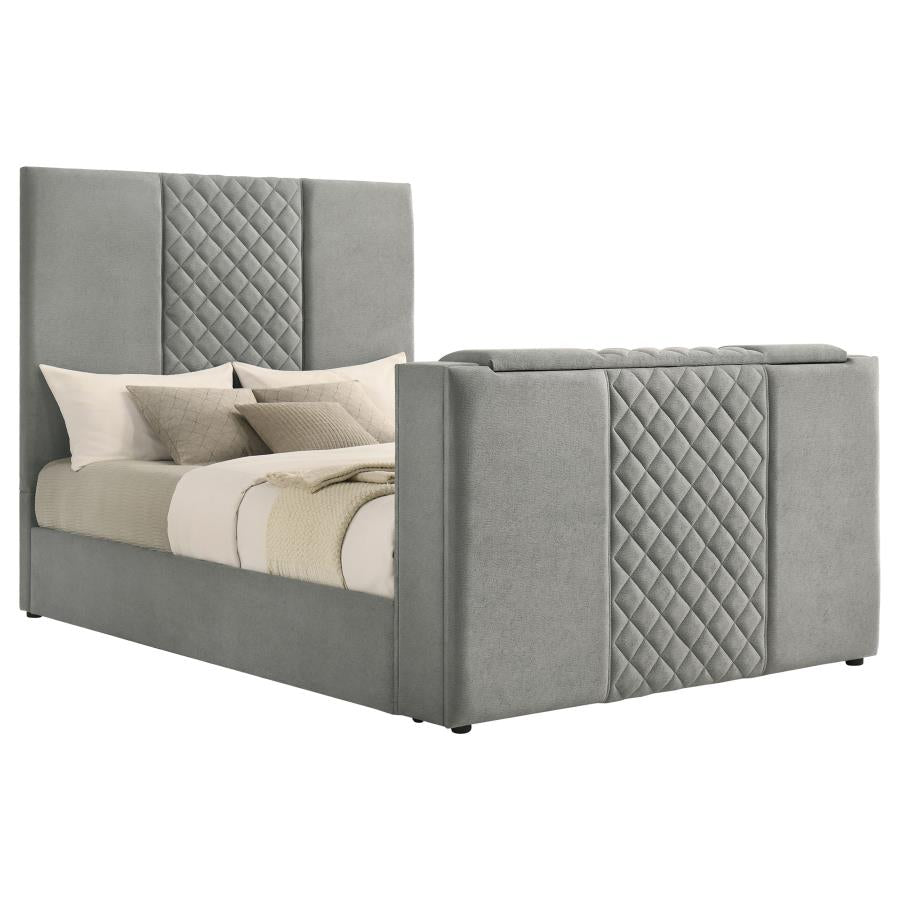 315994KE Upholstered Eastern King Panel TV Bed Grey