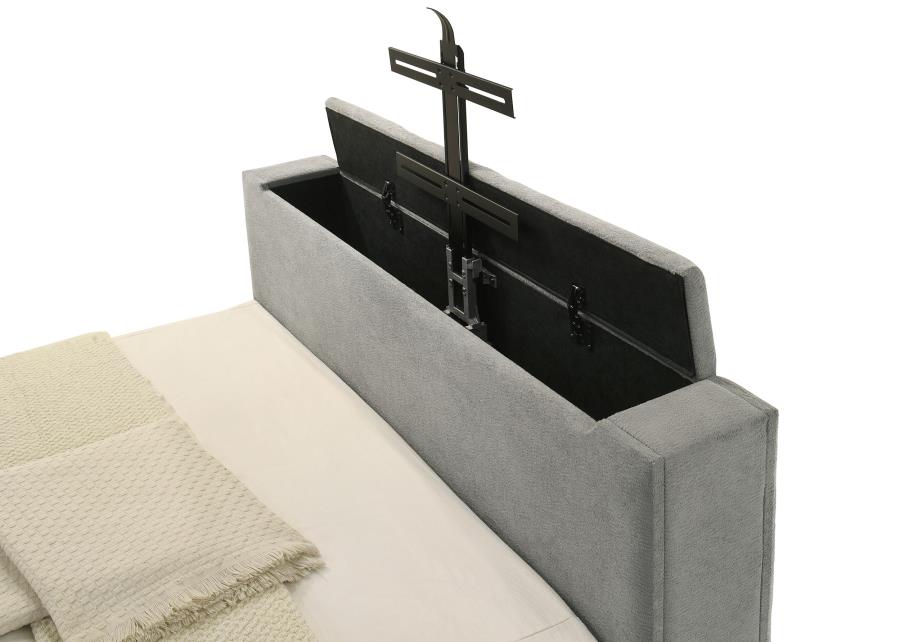315994KE Upholstered Eastern King Panel TV Bed Grey