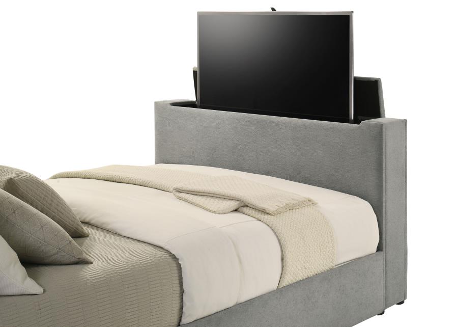 315994KE Upholstered Eastern King Panel TV Bed Grey