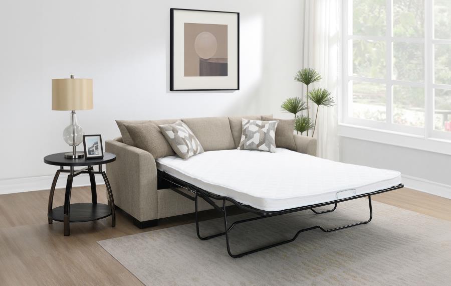 504778 Storey Upholstered Sleeper Sectional Chaise Sofa Camel