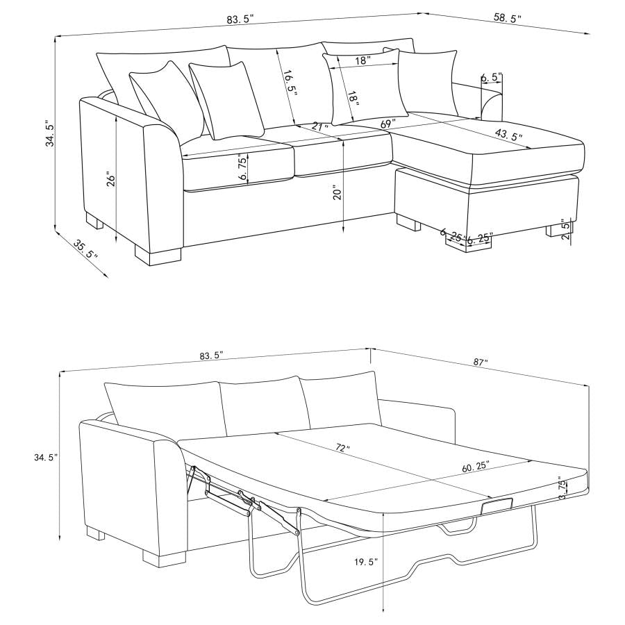 504778 Storey Upholstered Sleeper Sectional Chaise Sofa Camel