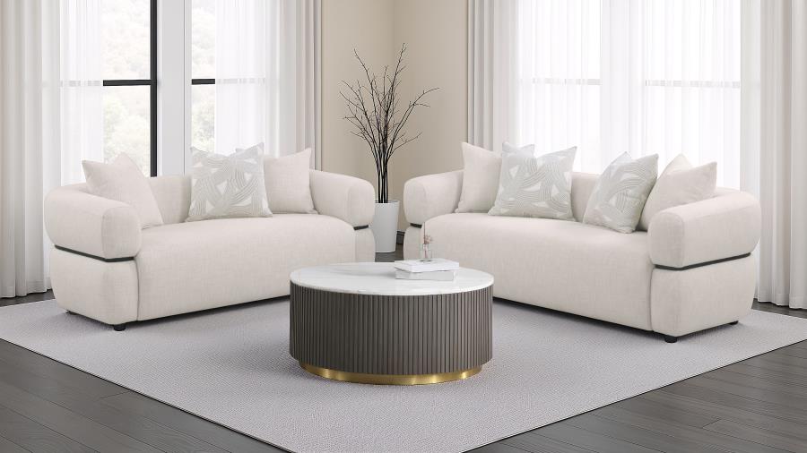508961-S2 2-piece Fabric Upholstered Round Arm Sofa Set Beige
