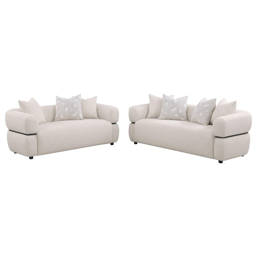 508961-S2 2-piece Fabric Upholstered Round Arm Sofa Set Beige