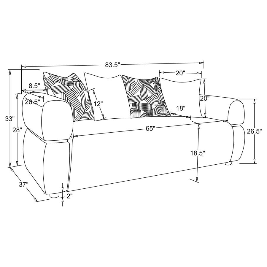 508961-S2 2-piece Fabric Upholstered Round Arm Sofa Set Beige
