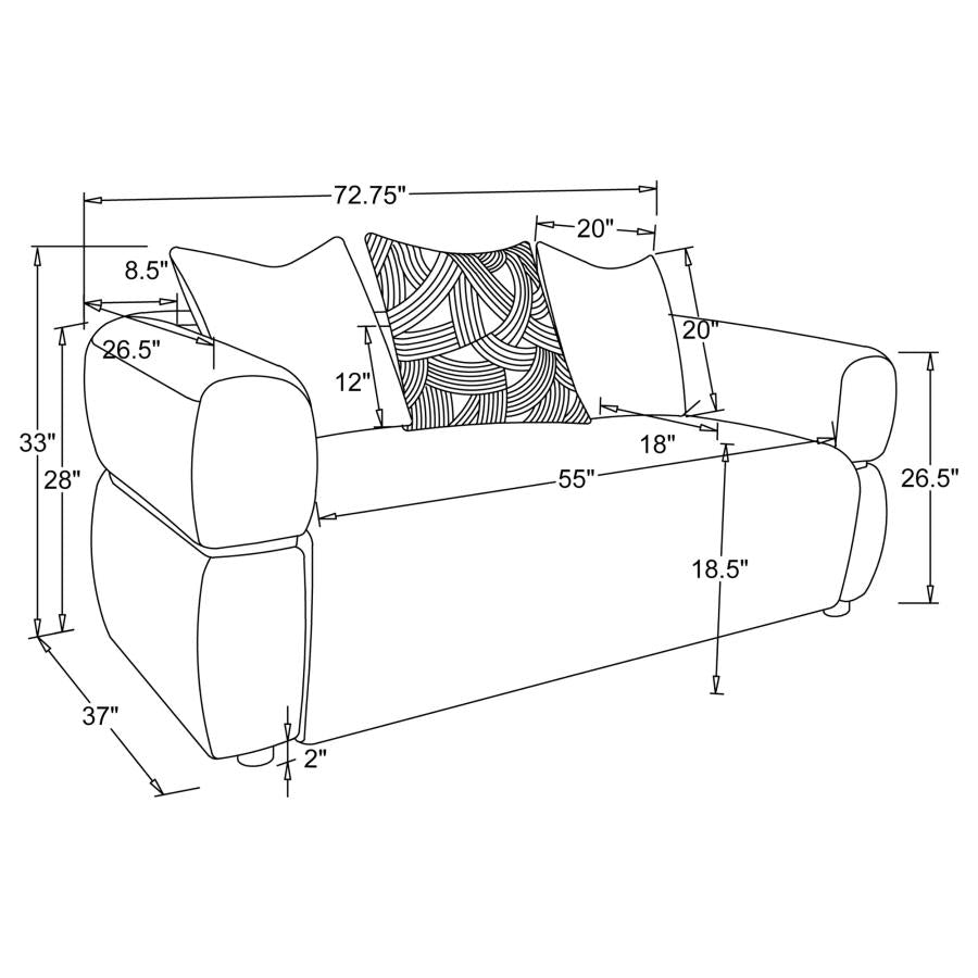 508961-S2 2-piece Fabric Upholstered Round Arm Sofa Set Beige