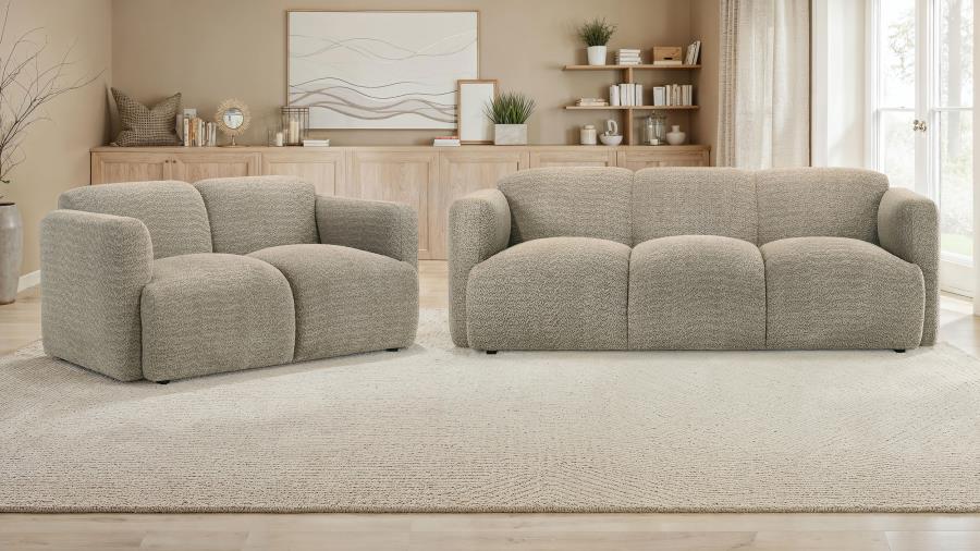 509814-S2 2-piece Upholstered Round Track Arm Sofa Set BROWN