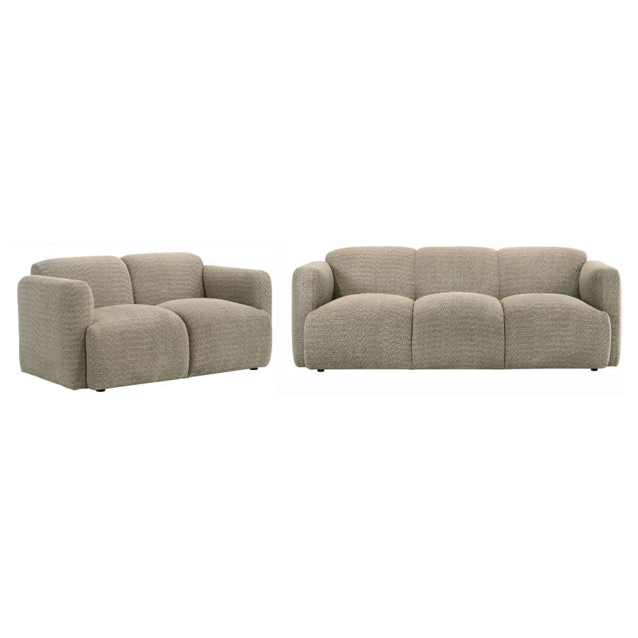 509814-S2 2-piece Upholstered Round Track Arm Sofa Set BROWN