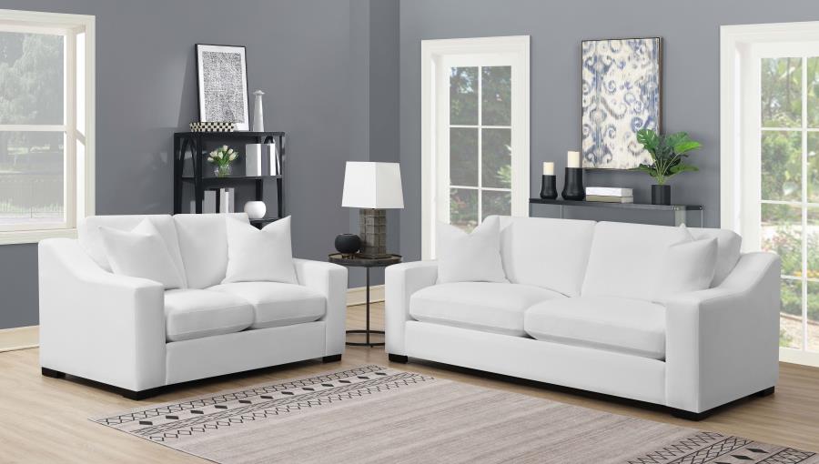 509891-S2 2-piece Upholstered Sloped Arm Sofa Set WHITE