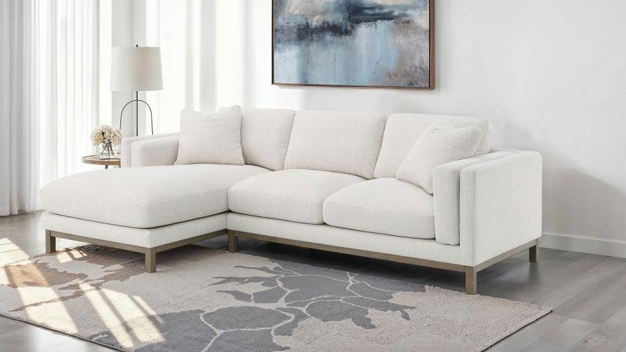 551777 Boucle Upholstered Sectional Chaise Sofa Sand