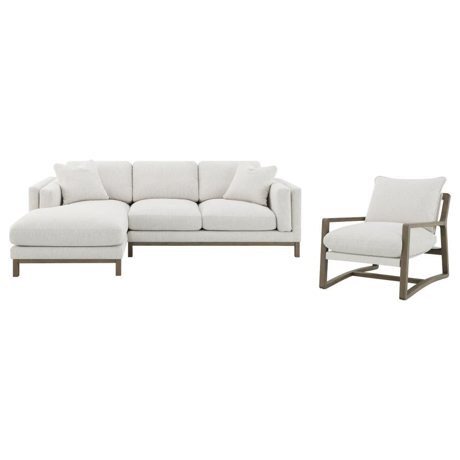 551777 Boucle Upholstered Sectional Chaise Sofa Sand