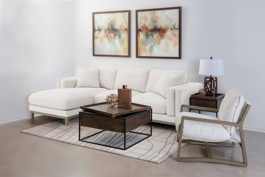 551777 Boucle Upholstered Sectional Chaise Sofa Sand
