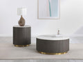 710418-S2 piece Round White Marble Coffee Table Set Charcoal