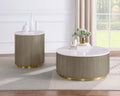 711418-S2 SET 2piece Round White Marble Coffee Table Set Greige