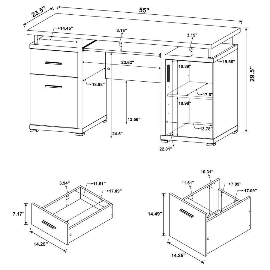 800108 Tracy 55-inch 2-drawer Office Computer Desk White