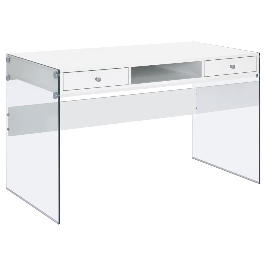800829 48-inch 2-drawer Writing Desk White High Gloss