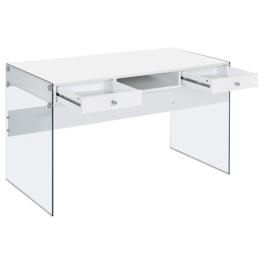 800829 48-inch 2-drawer Writing Desk White High Gloss