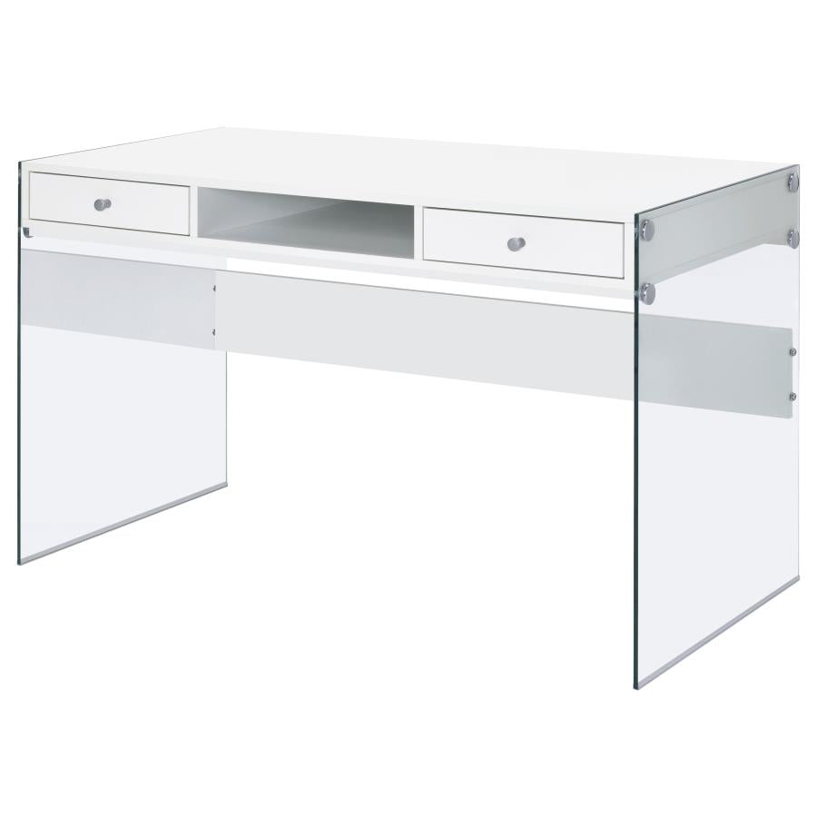 800829 48-inch 2-drawer Writing Desk White High Gloss