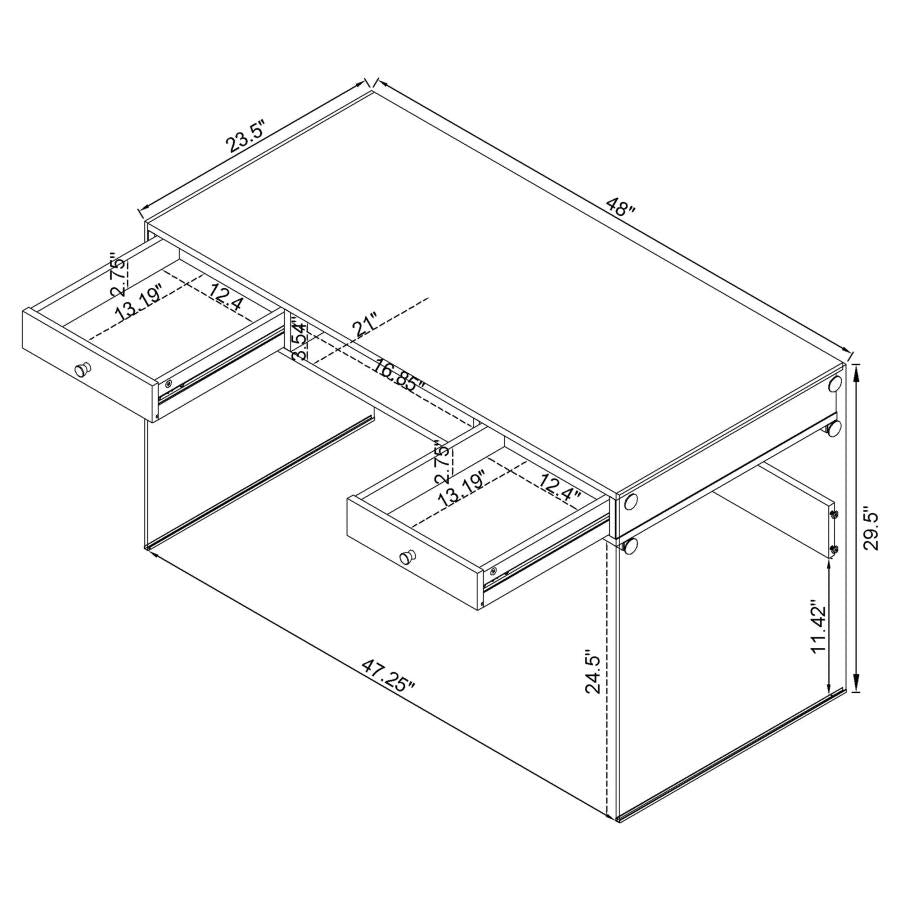 800829 48-inch 2-drawer Writing Desk White High Gloss