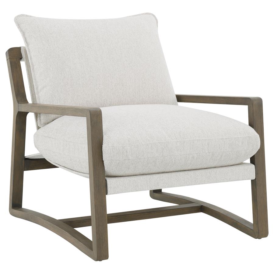 907509 Boucle Upholstered Wood Arm Accent Chair Sand