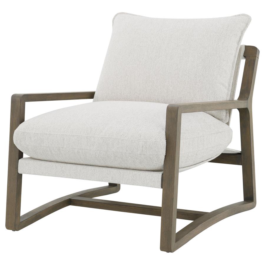 907509 Boucle Upholstered Wood Arm Accent Chair Sand