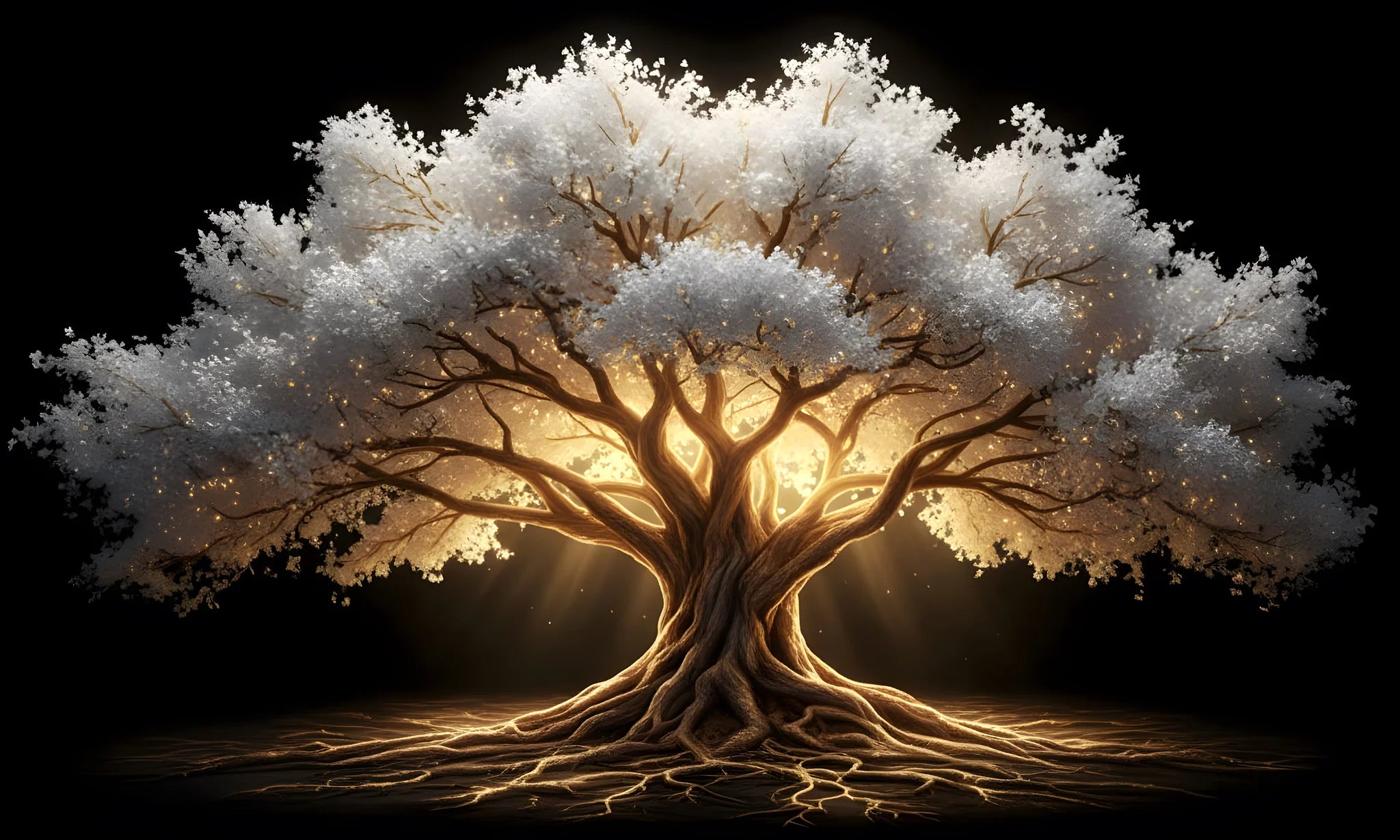White/Gold Tree Of Life  Glass Wall ART