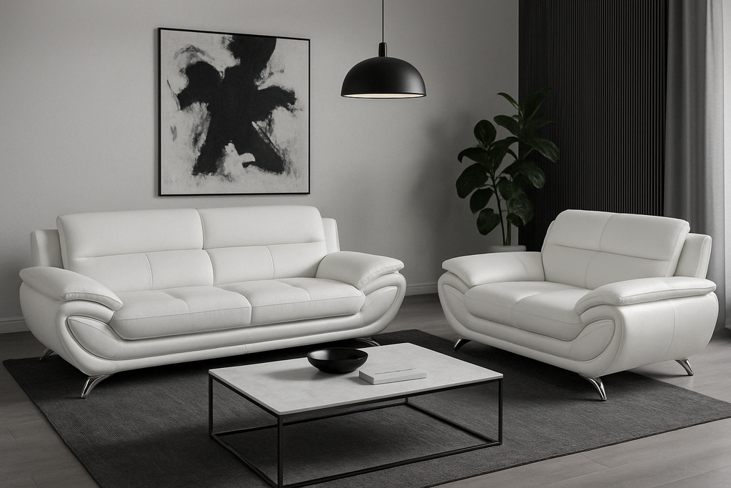 Venecia Sofa and Loveseat Set White