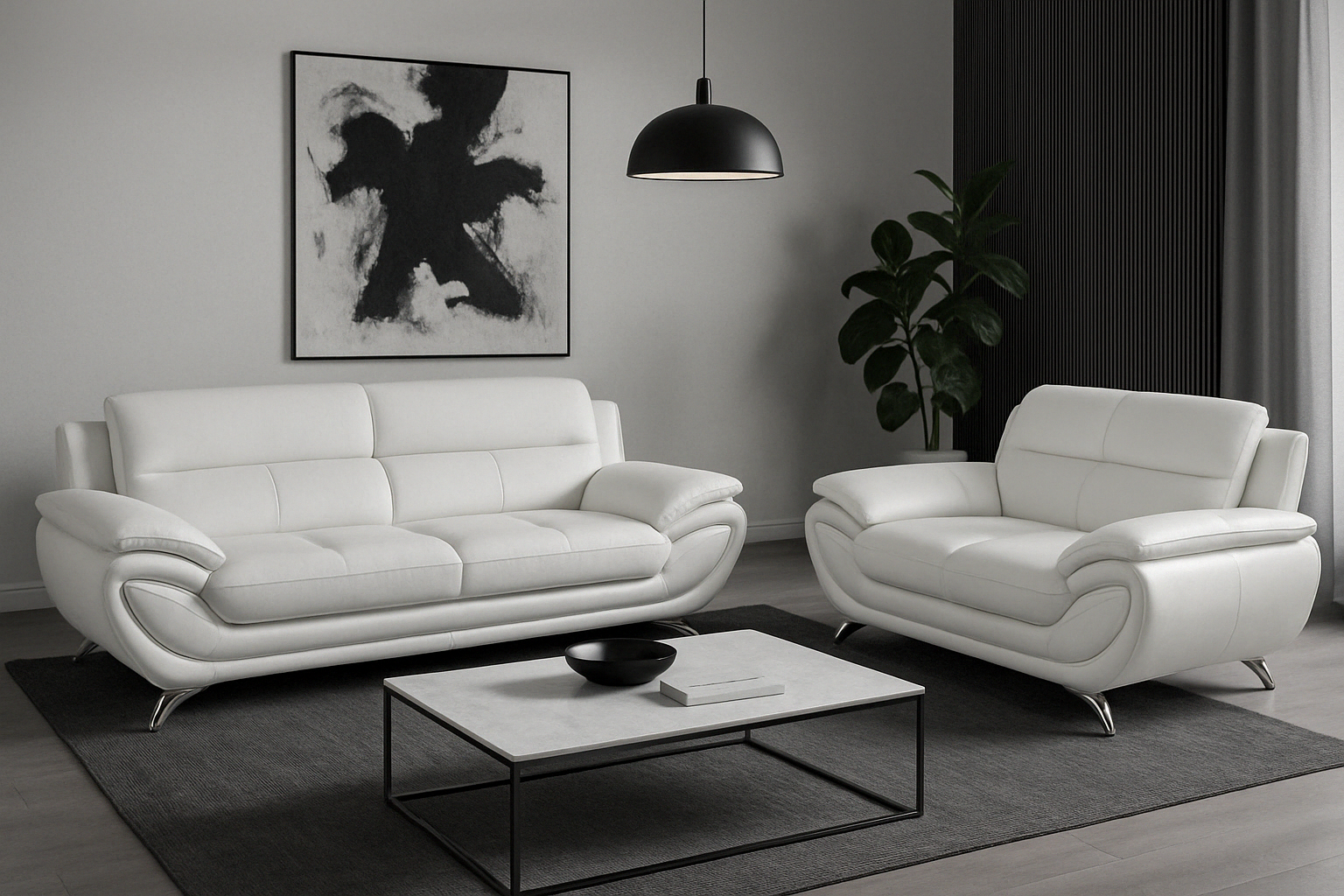 Venecia Sofa and Loveseat Set White