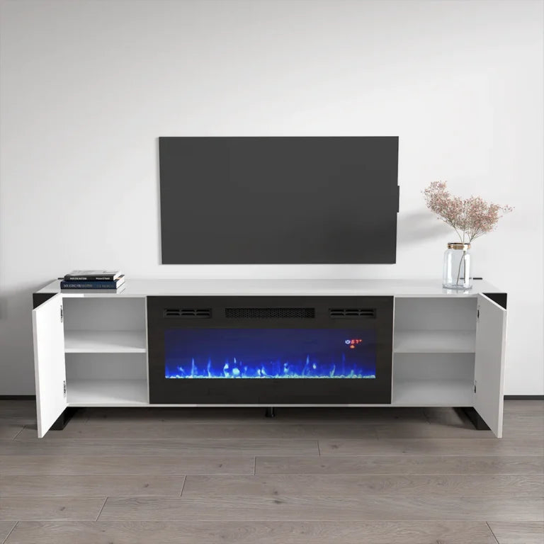 TV 802 Black and white Entertainment Center with Electric Fireplace